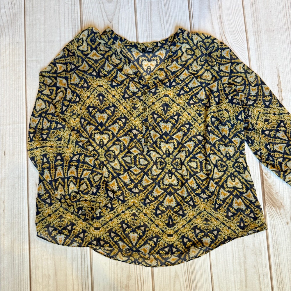 a.n.a Geometric Yellow and Blue Blouse